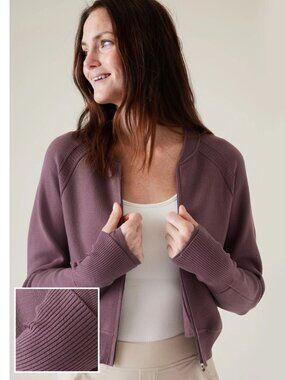 Athleta - Advantage Sweater Zip-Up Knit Cardigan 532545 | XS | Damask Mauve